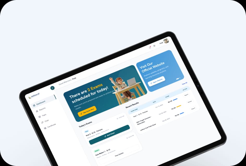 iOS & iPadOS Antarmuka aplikasi Latihan.id di iPad untuk ujian online aman dengan mode lock assessment